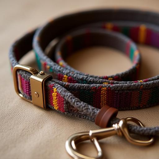 A stunning close-up of a hand-woven collar and matching leash set, showcasing intricate craftsmanship.