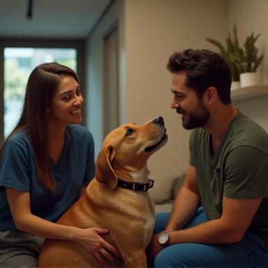 A friendly team member discussing options with a pet owner, showcasing attention and care.