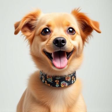 A happy dog proudly showing off its fresh haircut and stylish new custom collar, embodying satisfaction.